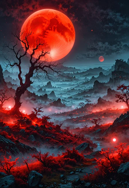 A mysterious, fog-shrouded landscape illuminated by a deep red blood moon.
<lora:DonM3t3rn1tyXL-v1.1:0.7>, DonM3t3rn1tyXL,
OverallDetailXL  <lora:MJ52:0.3>  <lora:SDXLFaeTastic2400:0.4>  <lora:EpicF4nta5yXL:0.7>