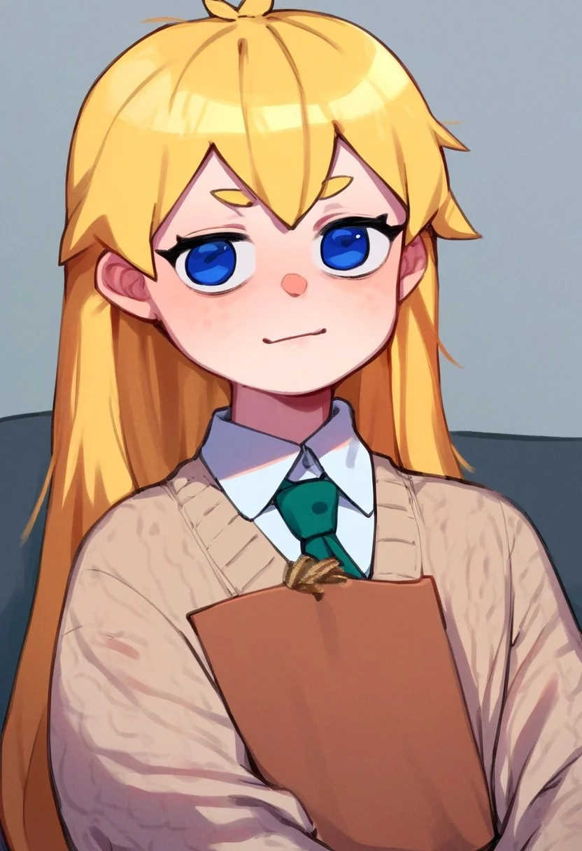 score_9, score_8_up, score_7_up, score_6_up, score_5_up, score_4_up, source_anime BREAK
Solo, 1girl, counsellor, blonde hair, long hair, blue eyes, looking at viewer,
