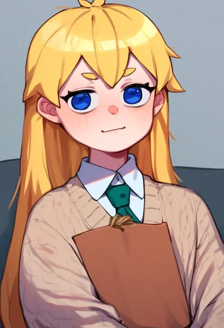 score_9, score_8_up, score_7_up, score_6_up, score_5_up, score_4_up, source_anime BREAK
Solo, 1girl, counsellor, blonde hair, long hair, blue eyes, looking at viewer,
