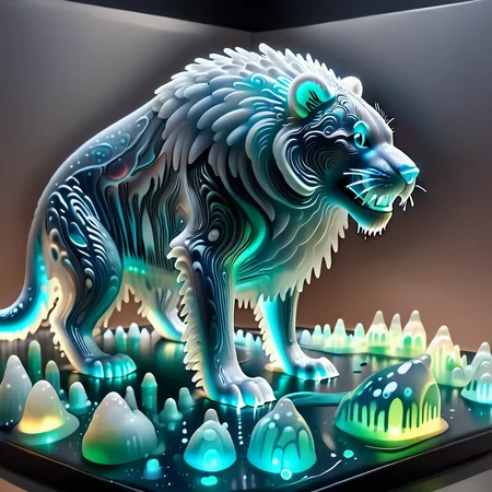 embedding:lazyup,sl1m3d,slime-morph, an abominable yeti with crystalline slime fur, roaming icy glaciers glowing with trapped auroras and bioluminescent snowstorms <lora:Slime_Morph_V4_(1):1.0000000000000002> <lora:add-detail-xl:0.9000000000000001>