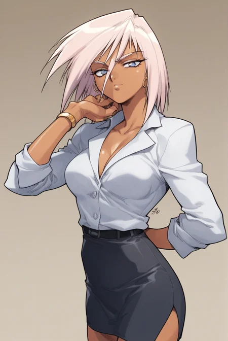 1girl, solo, cowboy shot, teasing, looking at viewer, standing, lustful,
score_9, score_8_up, score_7_up, score_6_up, score_5_up,score_4_up,
<lora:Slut_Girl_Sayoko_Bizen_Art_by_Isutoshi:1>sg_sayoko_bizen, dark-skinned female, office lady,