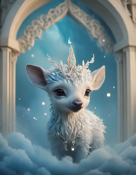 novuschroma74 style cute magical fantasy animal at the gates of heaven <lora:novuschroma74 style:1>