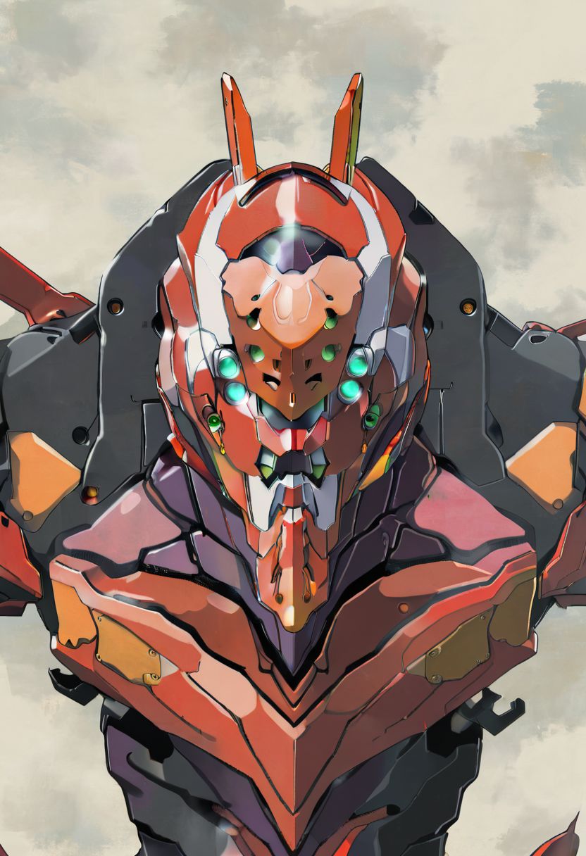 eva 01, evagod, evangelion mecha, science fiction, looking at viewer, (official art, Best quality, masterpiece:1.2), illustration, high res, Minimalism, <lora:EVAIII:0.6>