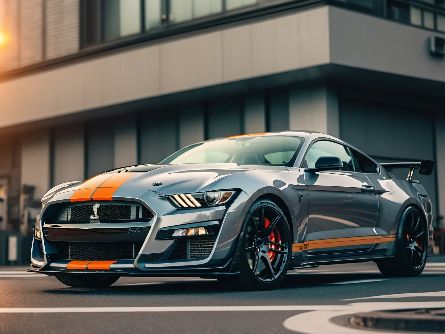 a closeup photo of mstgsgt500 car parked in Tokyo city, sunset, hdr, 8k, ultra high-res, movie picture still-frame<lora:mstgsgt500_car_t02_SDXL-000010:0.7>
