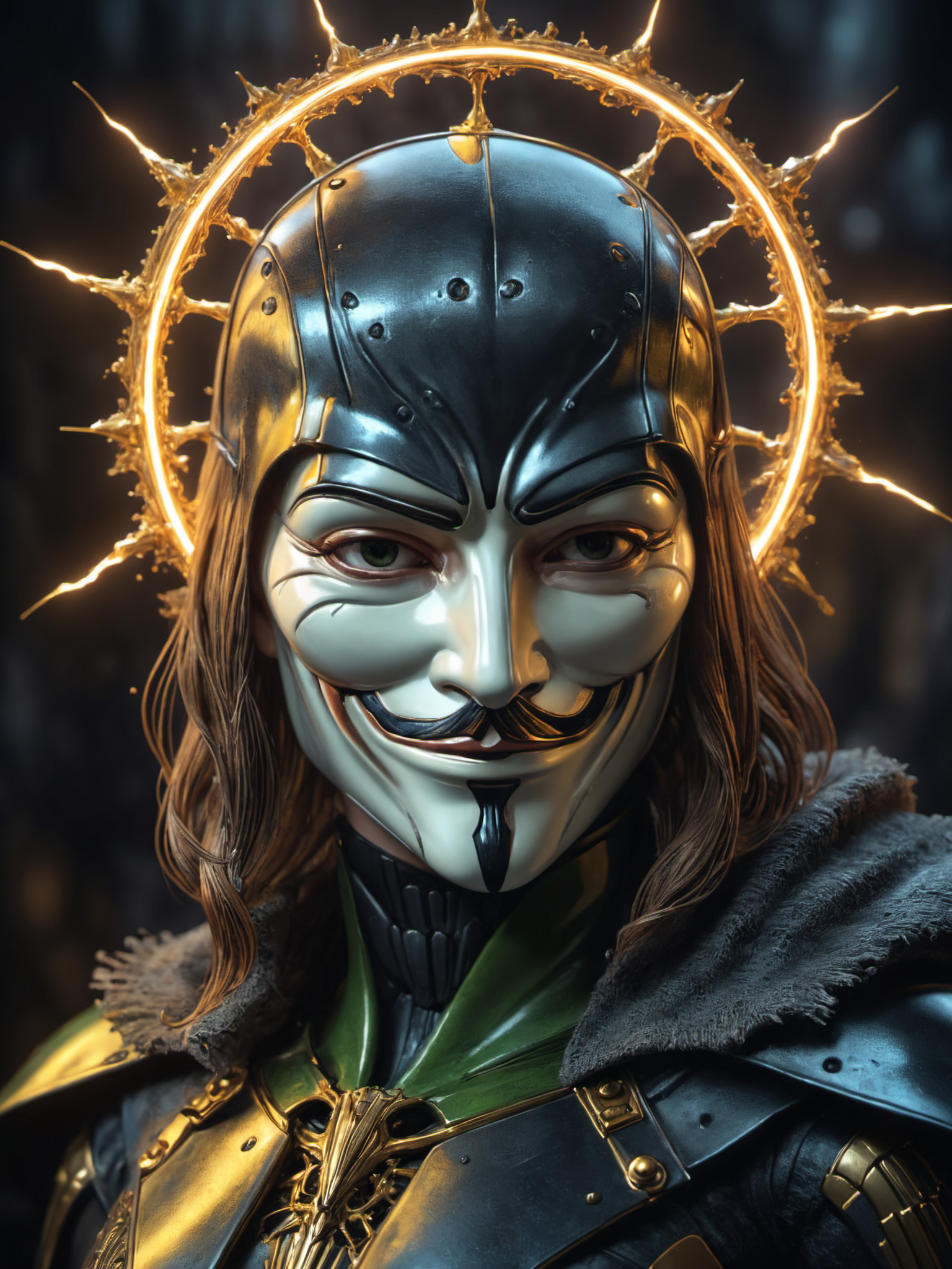 an intricately detailed award winning painting demonstrating astonishing style and technique and rendering a creative and new subject matter in amazing detail,dramatic,trending,exciting,"V is for Vendetta",, glow effects, godrays, Hand drawn, render, 8k, octane render, cinema 4d, blender, dark, atmospheric 4k ultra detailed, cinematic, Sharp focus, big depth of field, Masterpiece, colors, 3d octane render, 4k, concept art, trending on artstation, hyperrealistic, Vivid colors, extremely detailed CG unity 8k wallpaper, trending on CGSociety, Intricate, High Detail, dramatic