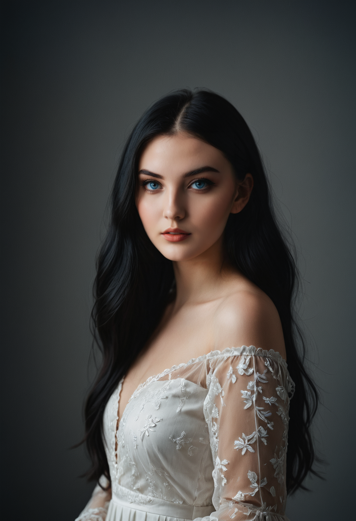 The most beautiful german girl in the World ,24 years old ,long black hair, blue eyes, Studio Shooting, photo in the style of Alessio Albi,cinematic composition, cinematic lighting  <lora:zavy-cntrst-sdxl:0.8> dark, chiaroscuro, low-key