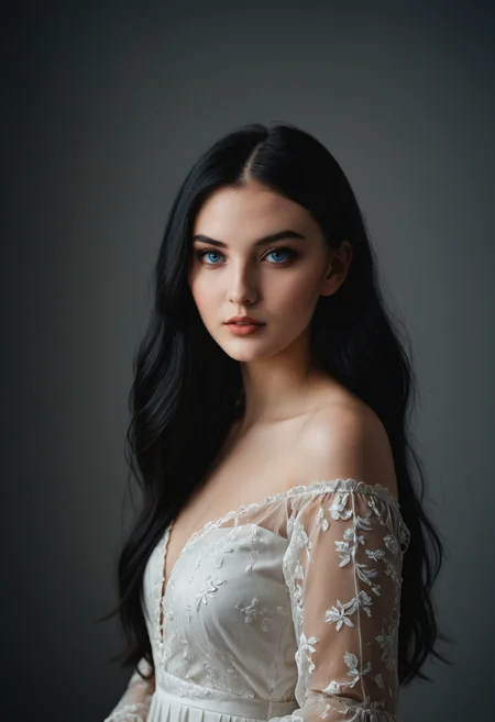 The most beautiful german girl in the World ,24 years old ,long black hair, blue eyes, Studio Shooting, photo in the style of Alessio Albi,cinematic composition, cinematic lighting  <lora:zavy-cntrst-sdxl:0.8> dark, chiaroscuro, low-key