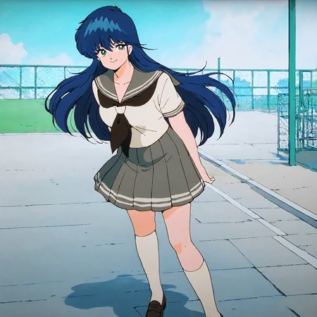 <lora:KOR_MadokaAyukawaXLIllustrious002>,
masterpiece,best quality,good quality,newest,
outdoors,school,
smile,
looking at viewer,
solo,
MadokaAyukawa,1girl,blue hair,long hair,green eyes,
breasts,
serafuku,gray sailor color,black neckerchief,
pleated skirt,gray skirt,
socks,
shoes,
standing,
