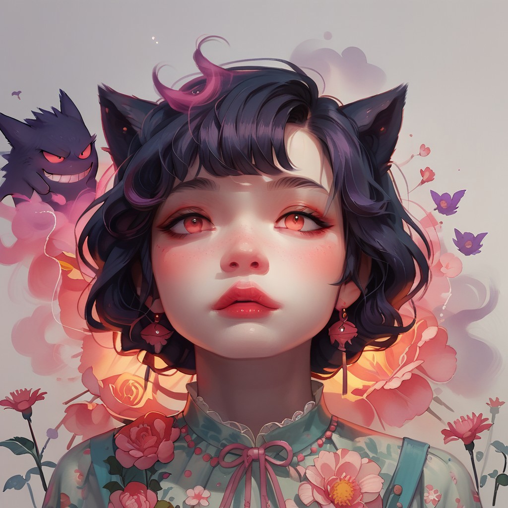 score_9, score_8_up, score_7_up, score_6_up, pastel, watercolor, floral,
Gengar, cute, purple smoke,