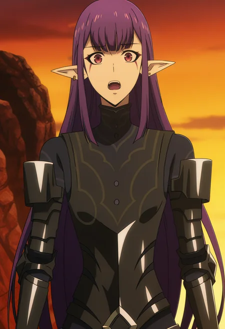 <lora:Esil Radiru_illustrious-000056:1>,
Esil Radiru,solo,earrings,open mouth,jewelry,black armor,parody,very long hair,looking at viewer,elf,anime coloring,dusk