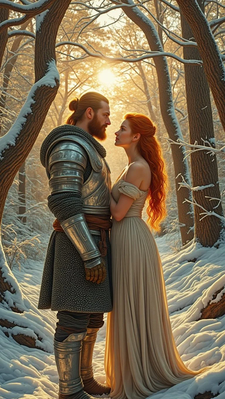 <lora:nule-flux-lora-E4.safetensors:1> nule style
In the heart of a tranquil, snow-laden forest, a silver-armored Viking warrior stands firm, his battle-hardened form a testament to the trials he has endured. His armor, adorned with intricate engravings that tell tales of ancient battles and noble deeds, catches the soft glow of the setting sun. Beside him, a woman with cascading red hair, dressed in a flowing, beige gown, gazes into his eyes with a depth of emotion that speaks of unwavering trust and a shared history. The forest around them is a tapestry of light and shadow, with the snow-laden branches of ancient trees casting intricate patterns on the ground.
The warrior, now in his mid-thirties, stands at the threshold of a new chapter in his life. His eyes, once filled with the fire of youthful ambition, now reflect a wisdom born from years of struggle and sacrifice. The woman, in her late twenties, is his ally and confidante, her presence a source of strength and clarity. Their intense, romantic gaze is a silent communication of the bond they share, a bond forged through countless battles and moments of vulnerability.
The forest, bathed in the golden light of the setting sun, is a metaphor for their personal journey. The bright, vibrant areas where the light penetrates the canopy symbolize moments of triumph and clarity, while the darker, shadowy regions represent the doubts and obstacles they have overcome. The intricate combat gear of the warrior and the graceful elegance of the woman’s gown are a visual representation of their transformation from followers to leaders, each step of their journey etched in the very fabric of their beings.
As they stand together, the forest whispers tales of their past, a reminder of the lessons learned and the strength gained through adversity. The scene is a perfect blend of historical fiction and fantasy, a timeless, otherworldly allure that captures the essence of their personal growth and the unbreakable bond that has formed between them.