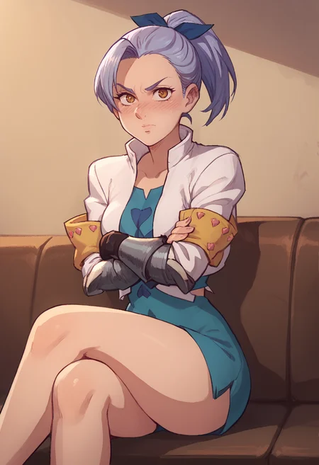 woman, solo, score_8_up, (asura style:0.6),
cropped jacket, blush, looking at viewer, sitting, crossed legs, bare legs,
jericho, <lora:Jericho__LoRA_epoch_22:1>