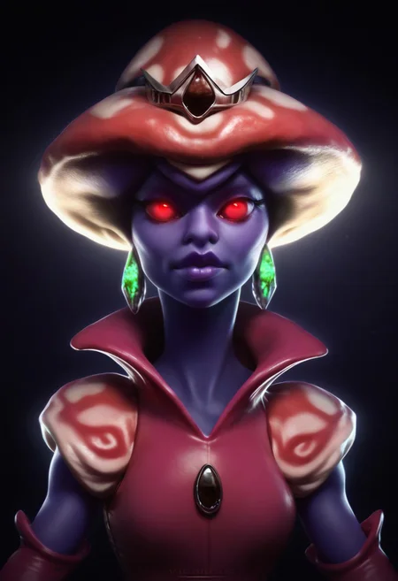 score_9, score_8_up, score_7_up, cowboy shot, cinematic lighting, volumetric lighting, high-detailed, 4k, simple background, realistic, photo,
portrait,
princess shroob, Furry mushroom, Myconid, Mushroom head, purple skin, purple mushroom flesh, red eyes, round mushroom cap,