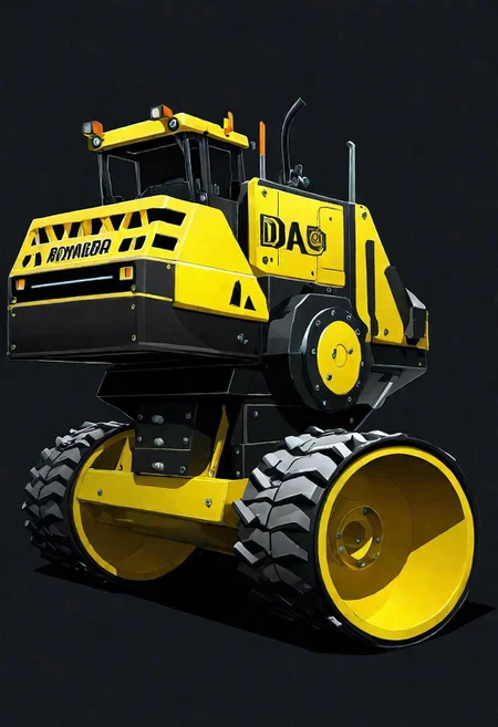 ncrender of a robot road roller da!,simple background,black background