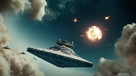 cinematic film still of <lora:star wars style v2:0.2>
<lora:detailed:0.4> detailed
<lora:perfection style:0.4> perfect
<lora:Chiaroscuro Lighting Style:0.2>
<lora:Death Star:0.5>
Death Star a bright collision explosion of Death Star with star destroyer surface,no humans,star (sky),scenery,starry sky,space,planet,galaxy , star wars style <lora:collision style:0.5>, shallow depth of field, vignette, highly detailed, high budget, bokeh, cinemascope, moody, epic, gorgeous, film grain, grainy