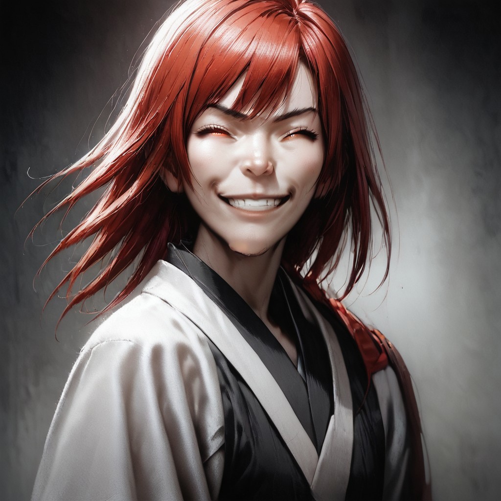 score_9, score_8_up, score_7_up,, masterpiece, excellent quality, red eyes, black shorts, flat chest, closed eyes, smirk, wide smile