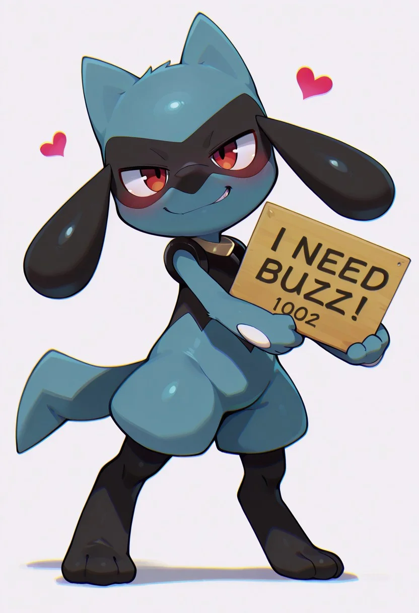 safe_pos, chromatic aberration, depth of field, detailed background, solo, anthro, young, ((small body, short body)), furry, furry male, fur, male, riolu:1.8, 3 riolu, thin body, chibi:1.9, boys only, multiple boys, need_buzz, holding sign, pure white background, masterpiece, best quality, amazing quality, smirk face, full body, seductive pose, by syuro, heart symbol