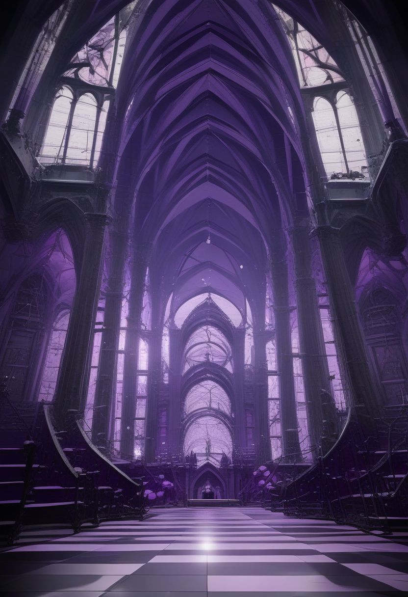 score_9, score_8_up, score_8, 
BREAK, 
zzDarkAcademia, no humans, window, reflection, architecture, checkered floor, purple theme, pillar, stained glass, church, arch, reflective floor, chandelier, column,
BREAK,
subsurface scattering, soft lighting, contemplative expression, dark background, subtle makeup, high-resolution, detailed texture, emotional depth, dramatic mood, side profile, serene atmosphere, cinematic lighting. perfectly round breasts, big breasts, firm breasts, SkinHairDetail, eye contact