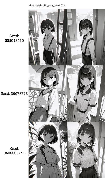score_9,score_8_up,score_7_up,source_anime,1girl,solo,blunt bangs,summer_uniform,dynamic_angle,looking at viewer,monochrome,<lora:stylish&chic_pony_bx-v1.02:1>,