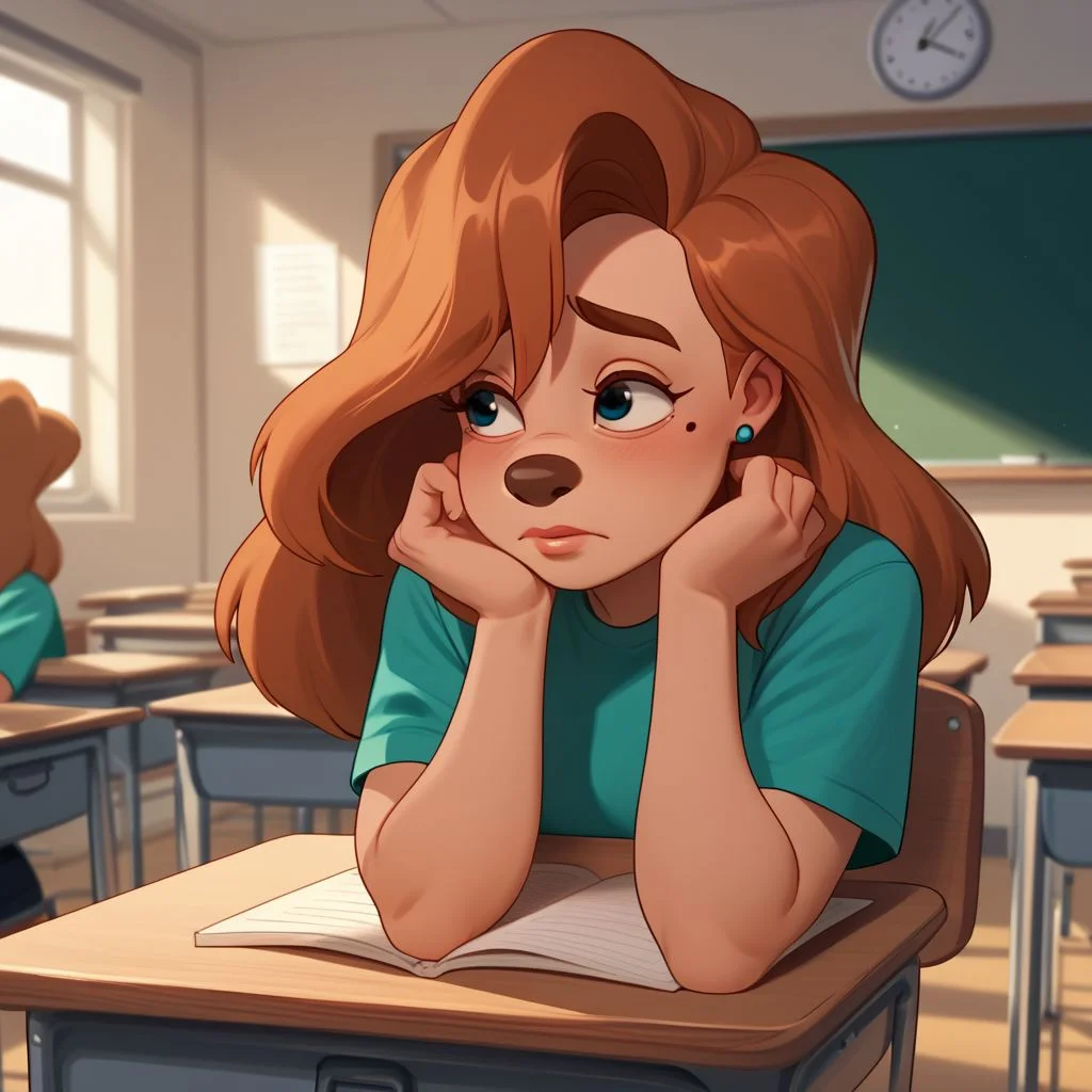 score_9, score_8_up, score_7_up, score_6_up, score_5_up, score_4_up, rating_safe, 1girl, Rox, mole, furry, in a classroom, shy,