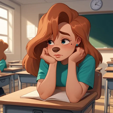 score_9, score_8_up, score_7_up, score_6_up, score_5_up, score_4_up, rating_safe, 1girl, Rox, mole, furry, in a classroom, shy,