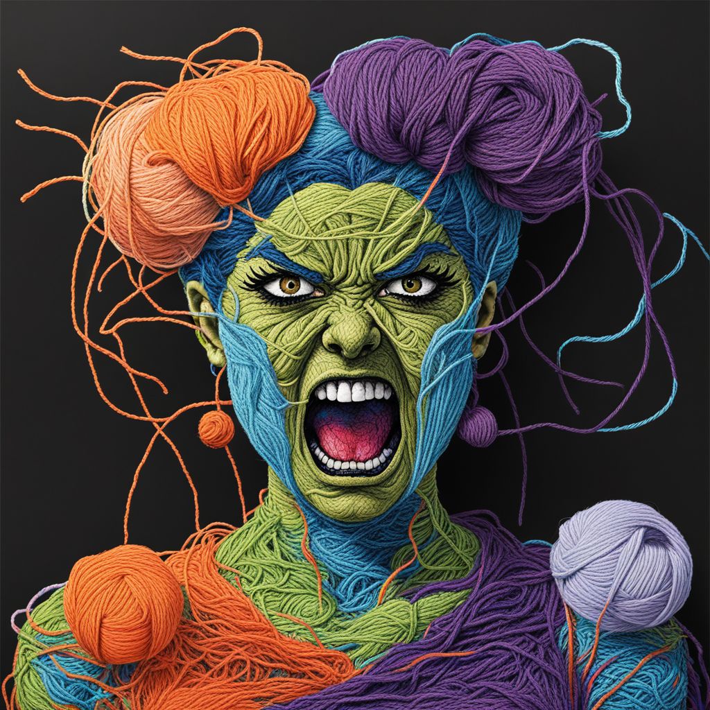 An angry woman screaming JojosoStyle Yarn art style  <lora:SDXL_Yarn_Art_Style:1.0>  <lora:SDXL-JojosoStyle-Lora-v2-r16:0.3>