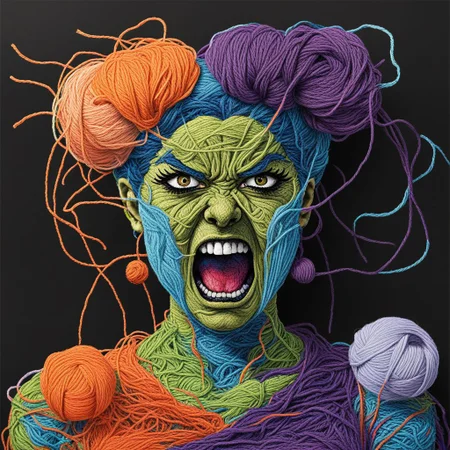 An angry woman screaming JojosoStyle Yarn art style <lora:SDXL_Yarn_Art_Style:1.0> <lora:SDXL-JojosoStyle-Lora-v2-r16:0.3>