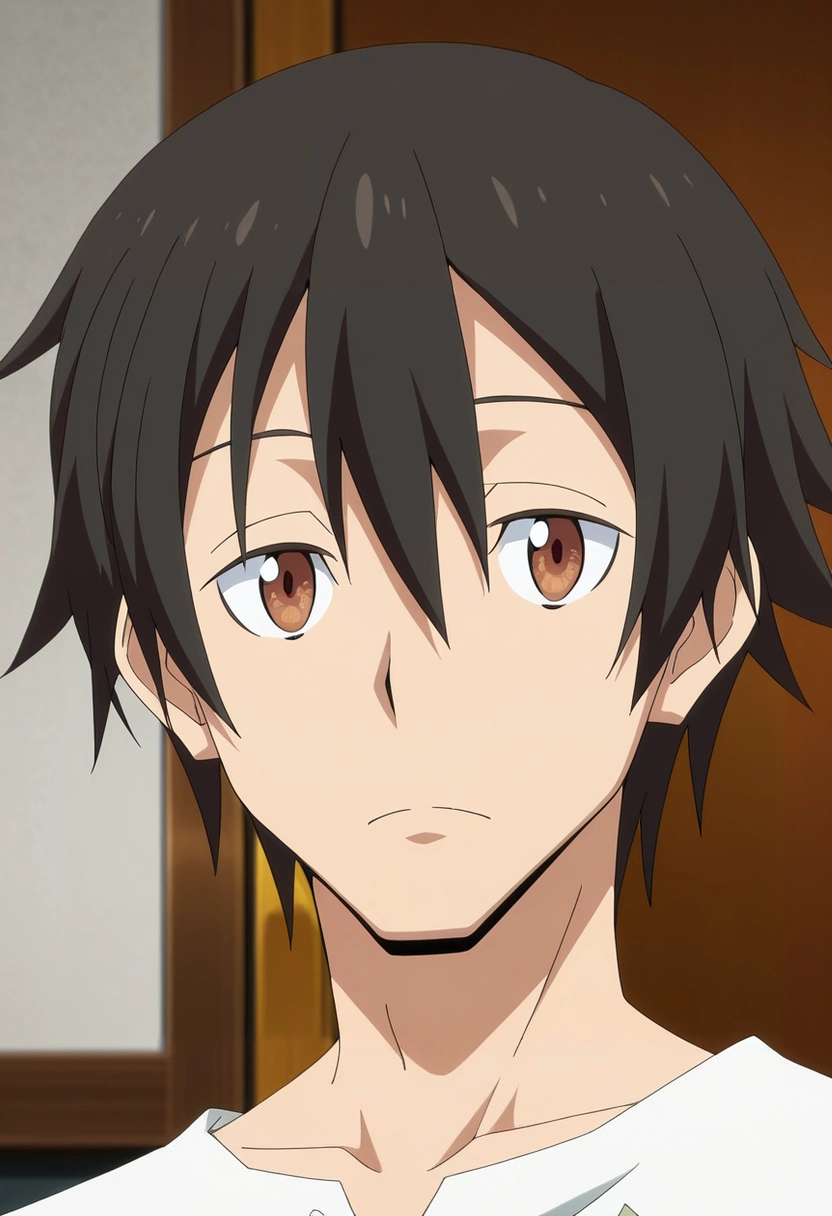 masterpiece, best quality, , anime screencap, anime coloring, official style,, 1boy, solo, male focus, <lora:yuuki_kagurazaka_ilxl:0.96>, yuuki_kagurazaka, black hair, brown eyes, short hair, hair between eyes, ,