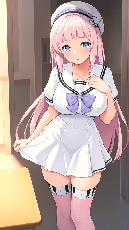 amazing quality,absurdres,best quality,masterpiece,highres,newest,detailed,detailed body,detailed face,masterpiece,best quality,solo,
emiru,1girl,solo,thighhighs,pink hair,blue eyes,long hair,hat,zettai ryouiki,dress,school uniform,<lora:emiru:0.85>,