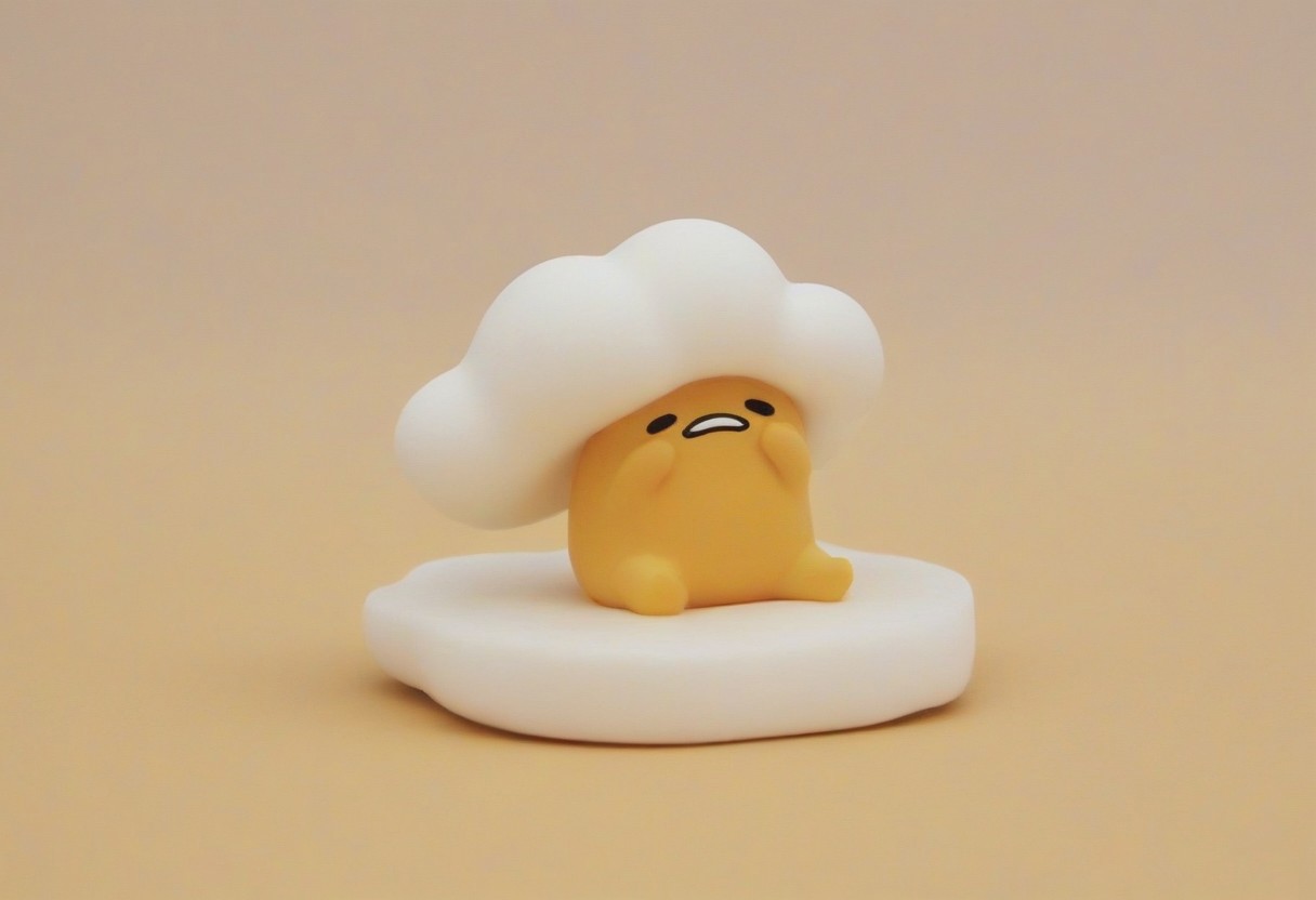 gudetama, chibi, cute, cloud, yellow, egg, lazy, sigh