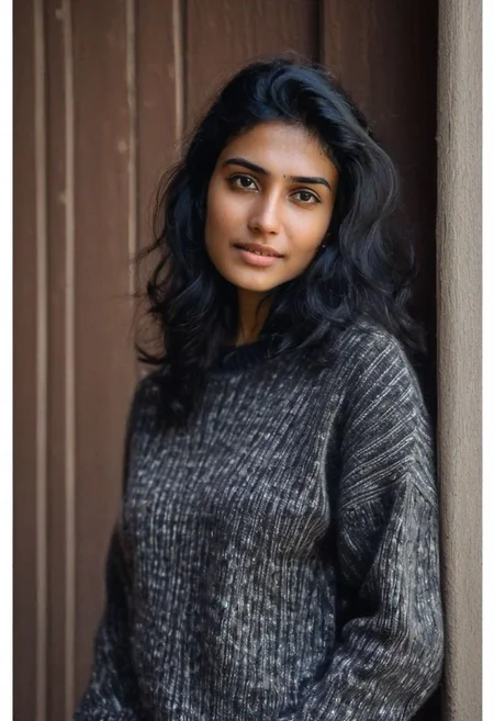 realistic photo of mylocalgirl, 1girl, solo, close shot, black hair, a woman, wearing a sweater, (masterpiece:1.0), (best quality:1.0), ultra detailed, cowboy shot,