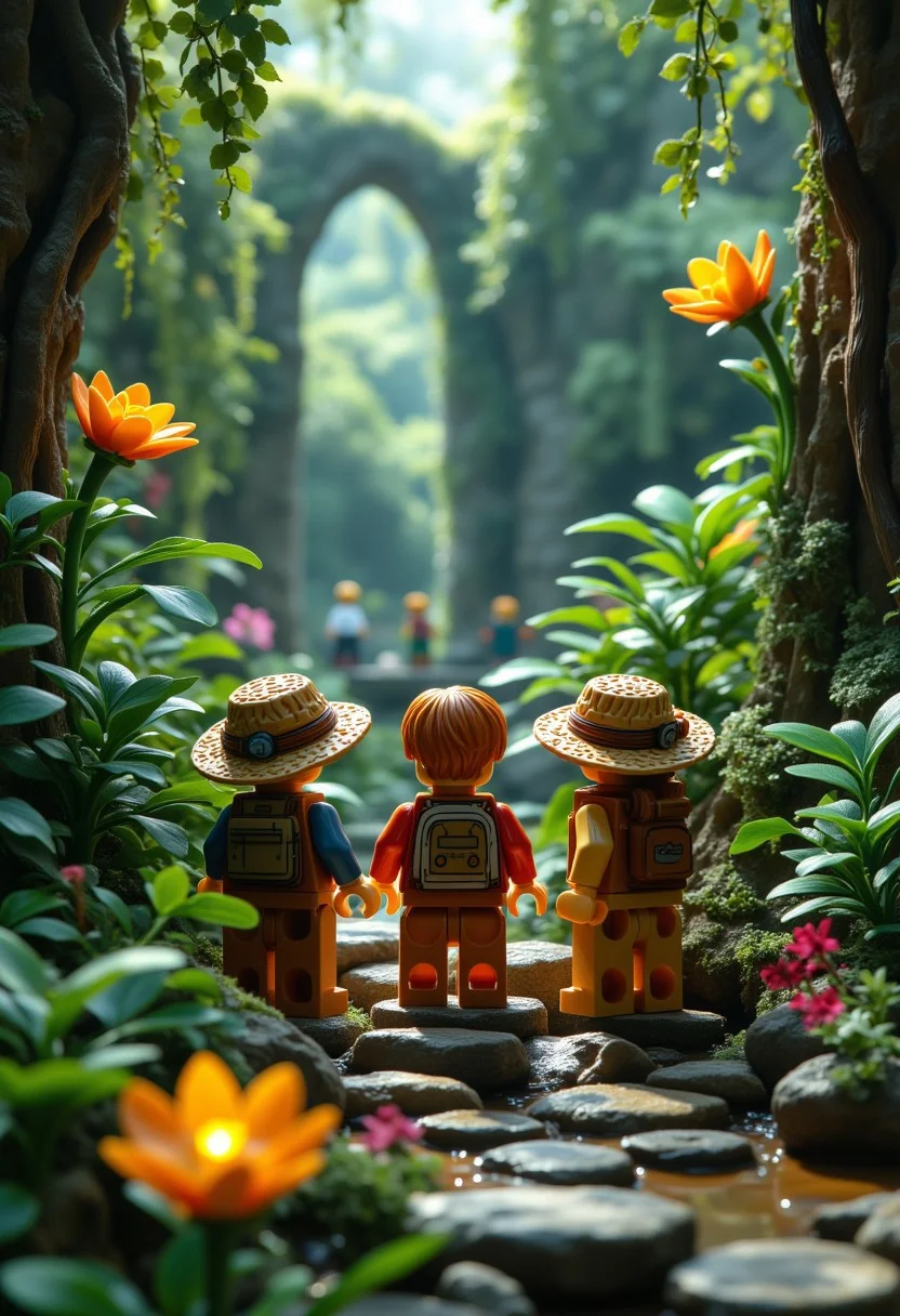 LEGO explorers discover a hidden civilization of sentient plants deep within a jungle where vines sing and flowers dance.
aidmamj6.1, aidmafluxpro1.1