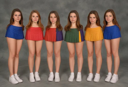 a realistic photograph of 3 trunc4t3d women
American college girls, different hair and faces
narrow athletic hips, looking a little sad
thin sexy legs
pleated colorful miniskirt
, 8k, highly detailed, detailed background, masterpiece, best quality, high quality, highres, absurdres, award-winning, professional, highly detailed