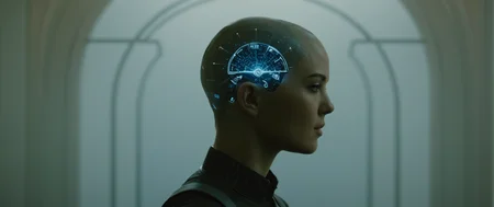 cinematic film still of <lora:perfection style:0.3>
<lora:detailed:0.1>
<lora:Chiaroscuro Lighting Style:0.3>
<lora:cyberpunk style v2:0.9>
<lora:Cyberpunk Style:0.1>
In Cyberpunk city a bald woman with a brain map on her head,bionic,transhuman,Dystopia,Dystopian,kakotopia,Science fiction,high tech,low life,societal collapse,Artificial,Posthuman,future,futuristic,Artificial intelligence,Cyborg,genetically-enhanced humans,sci-fi,Cyberpunk Style,1girl,solo,shirt,closed eyes,black shirt,portrait,science fiction,realistic,android,joints,robot joints,cyberpunk,mechanical parts,humanoid robot,Cyberpunk Style , science fiction, futuristic setting, detailed background, dramatic light, dramatic shadow light, contrast, cinematic color, cinematic look, filmic, realistic, realism, perfection, perfect, different, cinematic, film, cinematography, artstation, Cyberpunk city style, Cyberpunk style, shallow depth of field, vignette, highly detailed, high budget, bokeh, cinemascope, moody, epic, gorgeous, film grain, grainy