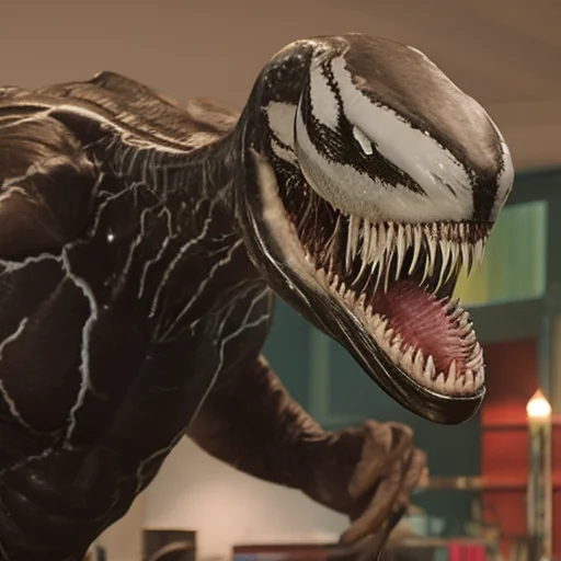 a still of venom in jurassic park, intricate, 8k, artstation, highly detailed, intense, sharp focus, art by cgsociety