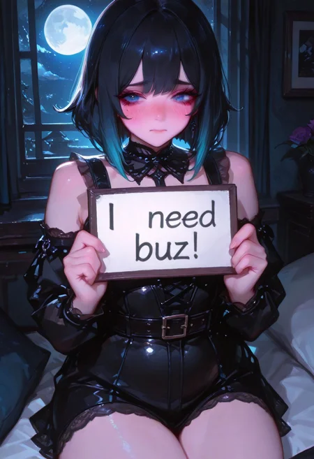 ((1girl)), gorgeous girl, kawaii girl, cute face, masterpiece, best quality, very awa, absurdres, Ei from genshin, 748cmstyle,  masterpiece, best quality, Good quality, very aesthetic, absurdres, newest,1girl, light rays, moon, solo, gradient color, need_buzz, holding sign, chubby, tall girl, freckles
BREAK
ultra-detailed, 8K, illustration, CG, ultra-detailed-eyes, detailed background, ambient occlusion, raytracing, soft lighting, absolutely eye-catching, intricate cinematic background, (beautiful face) , eyelashes, coy, dynamic action image, detailed face, detailed  eyes
BREAK
(Embarrassed , shy, blushing),
BREAK
Bed, night, embarrassed , shy, blushing, exhausted eyes, goth outfit, bedroom setting