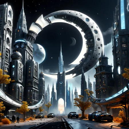 ((best quality)), ((masterpiece)), ((realistic,digital art)), (hyper detailed),DonMR3mn4ntsXL Utopian City Crescent Moon,Echo, octane rendering, raytracing, volumetric lighting, Backlit,Rim Lighting, 8K, HDR, <lora:DonMR3mn4ntsXL-000016:1>