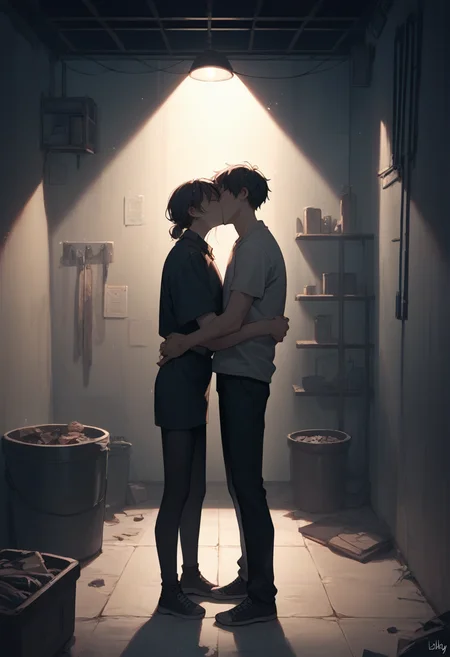 score_9, score_8_up, score_7_up, score_6_up, source_anime, 1girl, basement, dimly lit, dark,
1boy, kiss,
<lora:basement_v0.2-pony:1>
