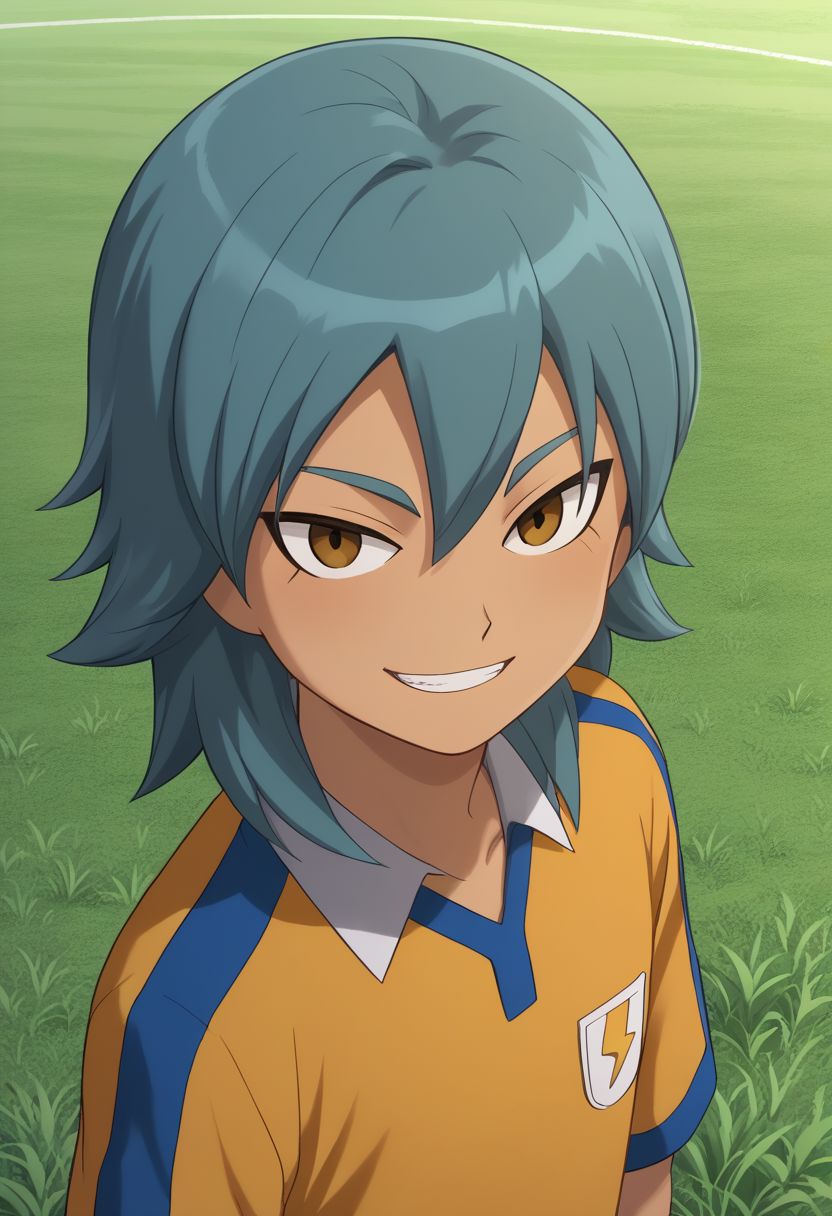score_9, score_8_up, score_7_up, source_anime, highly detailed, 1boy, solo, male_focus, skinny, slender, cute, half body,
aitor_ina, male focus, 1boy, solo, raimon, soccer uniform, raimon soccer uniform, sportswear, grin, grass, smile, upper body, aqua hair,