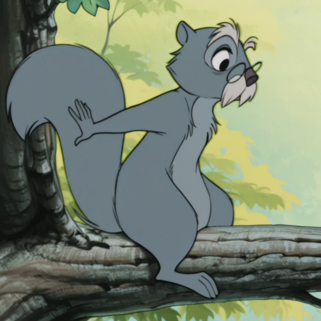 masterpiece, best quality, amazing quality, SquirrelMerlinil, feral, male, squirrel_boy, grey fur, glasses, black eyes, squirrel tail, mustache, sitting, in a tree,
, <lora:61fb0a41-6c90-43b9-b03b-c449b4605e94:1.0>