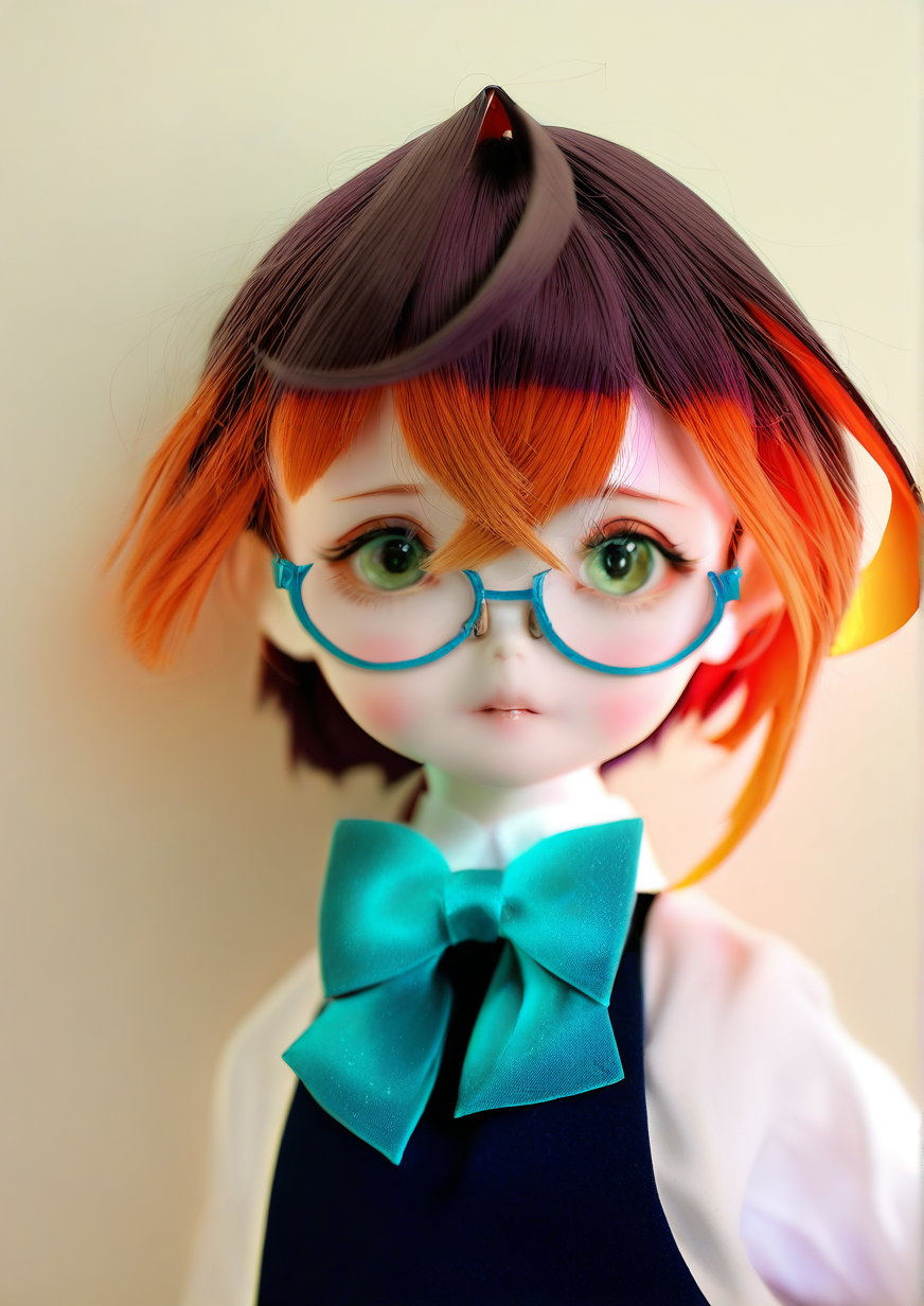 <lora:PIPOS:1.2>,1girl, okinami (kancolle), detailed background, child, kid, nomal eyes style, beige background, blue-framed eyewear, bow, bowtie, eyebrows, glasses, green eyes, hair between eyes, multicolored hair, orange hair, purple hair, school uniform, short hair, solo, two-tone hair, upper body, 
very awa, masterpiece, best quality, highres, absurdes,amazing quality,year 2024,newest