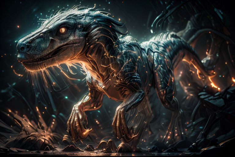 (masterpiece, best quality, highres:1.2), (photorealistic:1.2), (intricate and beautiful:1.2), (detailed light:1.2), (colorful, dynamic angle), RAW photo, full body shot, cinematic photography,glowing, lightning, solo, velociraptor, glowing eyes, ancient temple,
<lora:Dianhuun218 (11):0.6>,, (highres textures), dynamic pose, bokeh, soft light passing through hair, (abstract background:1.3), (sharp), exposure blend, bokeh, (hdr:1.4), high contrast, (cinematic), (muted colors, dim colors, soothing tones:1.3), morbid