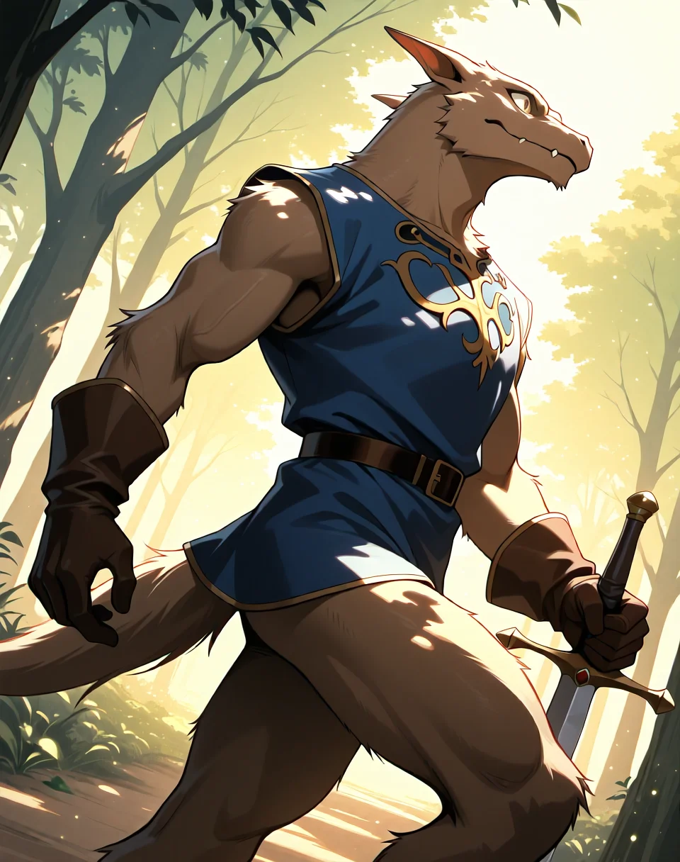 <lora:Kobold_(Record_of_Lodoss_War)_(Illustrious)_(AD):0.85> kobold, muscular, Record of Lodoss War,
dutch angle, exterior, battleground, dynamic action, dutch angle, fantasy forest, nature landscape,
kobold soldier, no pants, fur tail, furry body, cowboy shot, sword, bent leg, twisted torso, male chest focus,
BREAKvery awe, aesthetically pleasing, masterpiece, best quality, amazing quality, very aesthetic, perfect depth of field shot, masterclass color theory, in'ei, gradient style coloring, source_anime, masterclass anime,
Smooth Quality, lazympos, IllustQualXL_Pos,