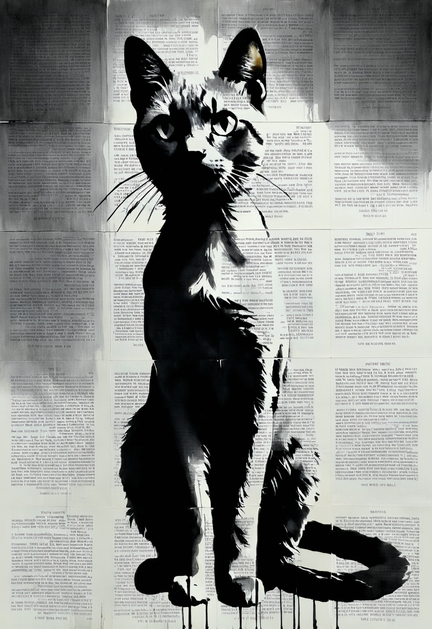 by LOUI JOVER, monochrome, greyscale, newspaper background, 
cat silhouette,looking at viewer, 
<lora:LOUIJOVER#SXDL1.0#by Loui Jover#v2.00#-000006-rs.sv_fro.0.999-nr.0128:0.85>