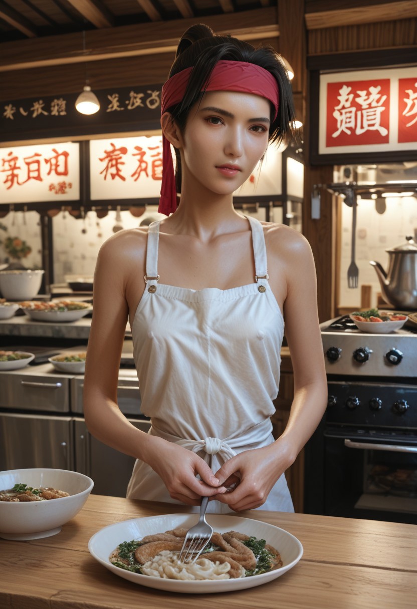 score_9, score_8_up, score_7_up JessieRaspberry101 cooking in a Japan night market