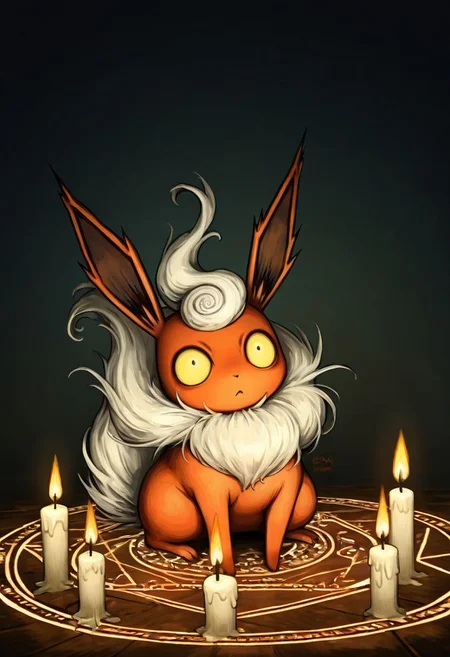 masterpiece, best quality,
Flareon, candles, magic circle,