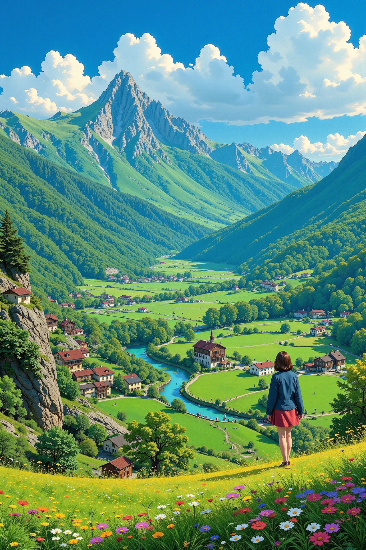 Austrian beautiful  landscape, day, woman, very intricate, very detailed, sharp, bright, colorful, <lora:Hand v2:0.5> <lora:Anti-Blur:1><lora:Insane Detail Slider:0.25>  <lora:flux.1_lora_flyway_Epic-detail_v2:0.3> <lora:fluxenhancer:0.25> <lora:Anime_style:0.7> anime style