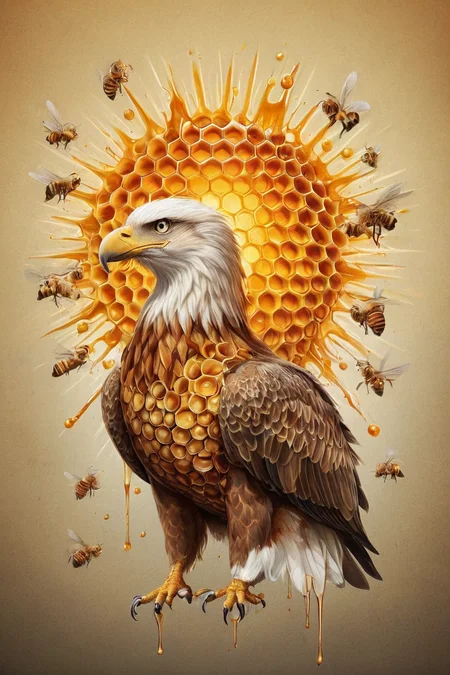 Vortex, honey, eagle, sun, honeycomb, <lora:Honeycomb_Morph-000007:0.8>