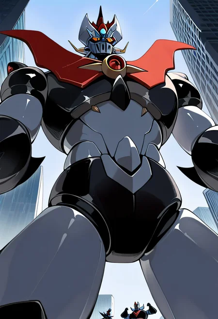 score_9, score_8_up, score_7_up, score_6_up, score_5_up, score_4_up, 4k quality, detailed, (mazinkaiser, super robot, mecha) best quality, masterpiece, on top of skyscraper, (from below:1.4)