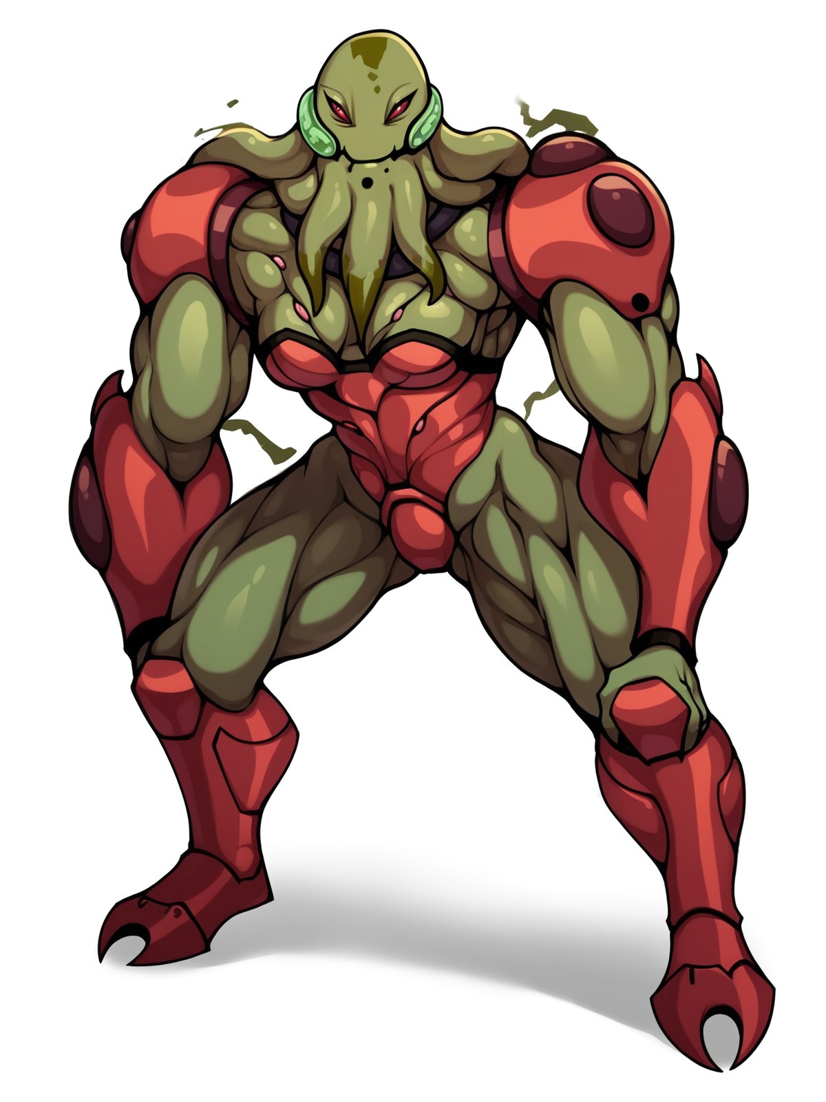 score_9, score_8_up, score_8,source_furry,
<1girl:1.5>,
<solo:1.5>,
female,
chimera_generis,  
green skin, 
breasts, 
cleavage,
colored skin, 
monster girl, 
red eyes, 
small breasts, 
muscular female, 
full body,
armor,
red armor,
alien, 
looking at viewer,
<simple background:1.5>,
<white background:1.5>,
 <lora:Myaxx_Ben10_Pony_SDXL:1.25> myaxx_ben10, smug,
smugness,
half closed eyes,
closed mouth,
sarcastic,